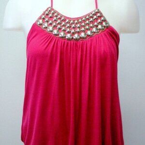 NWT CANTATA HOT PINK BUBBLE TANK SILVER STUD BEADS & CHAIN - L